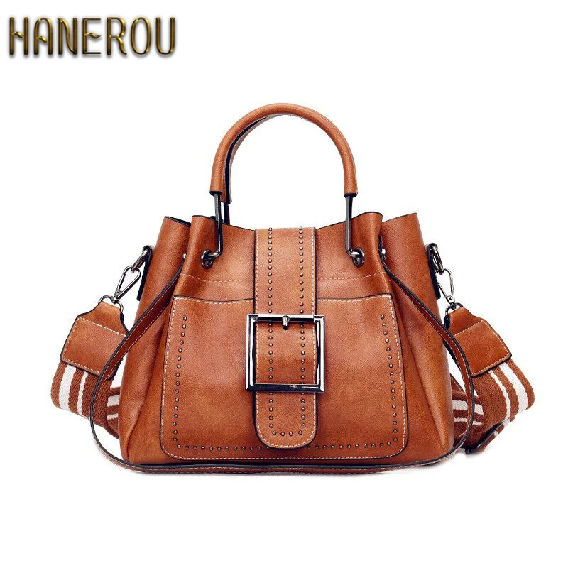 أكياس للمرأة 2019 جديد أزياء PU حقائب يد جلدية Crossbody حقيبة للنساء خمر دلو الكتف سياج محمول كيس فام