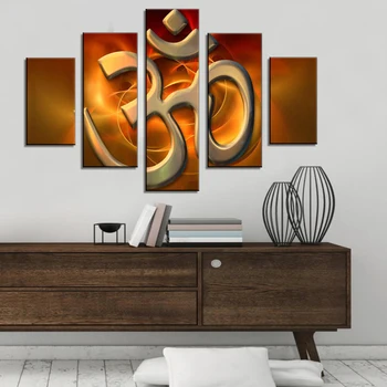 

Multi Panel Wall Art Aum Volume Sign Paintings on Canvas Hinduism Symbol Pictures for Living Room Premium Quality Artwork Modern