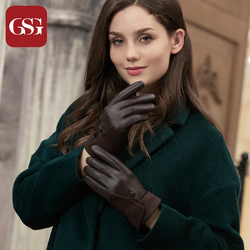 GSG кожаные перчатки с сенсорным экраном теплые зимние водительские перчатки варежки Панк Пряжки обжимные модные перчатки для женщин черный коричневый