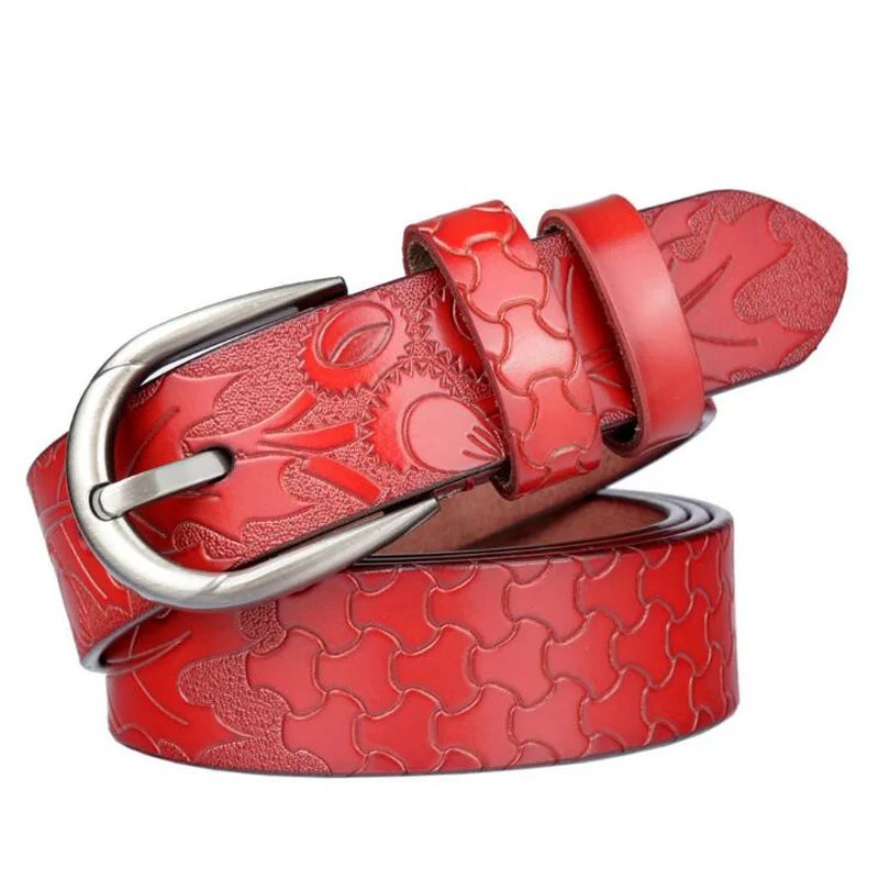 

2019 Designer Genuine Leather Pin Buckle Women Embossing Floral Belt Cowskin Fashion Lady Jeans Belt Quality Guarantee ZLB237