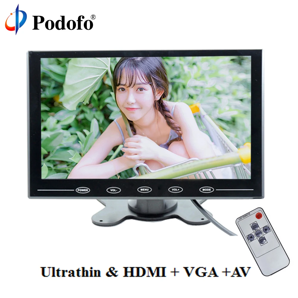 

Podofo 9" LCD Monitor TFT Mini Color Monitor 2 Video Input Car Monitor Display Screen For PC CCTV HDMI AV-In Security Monitor