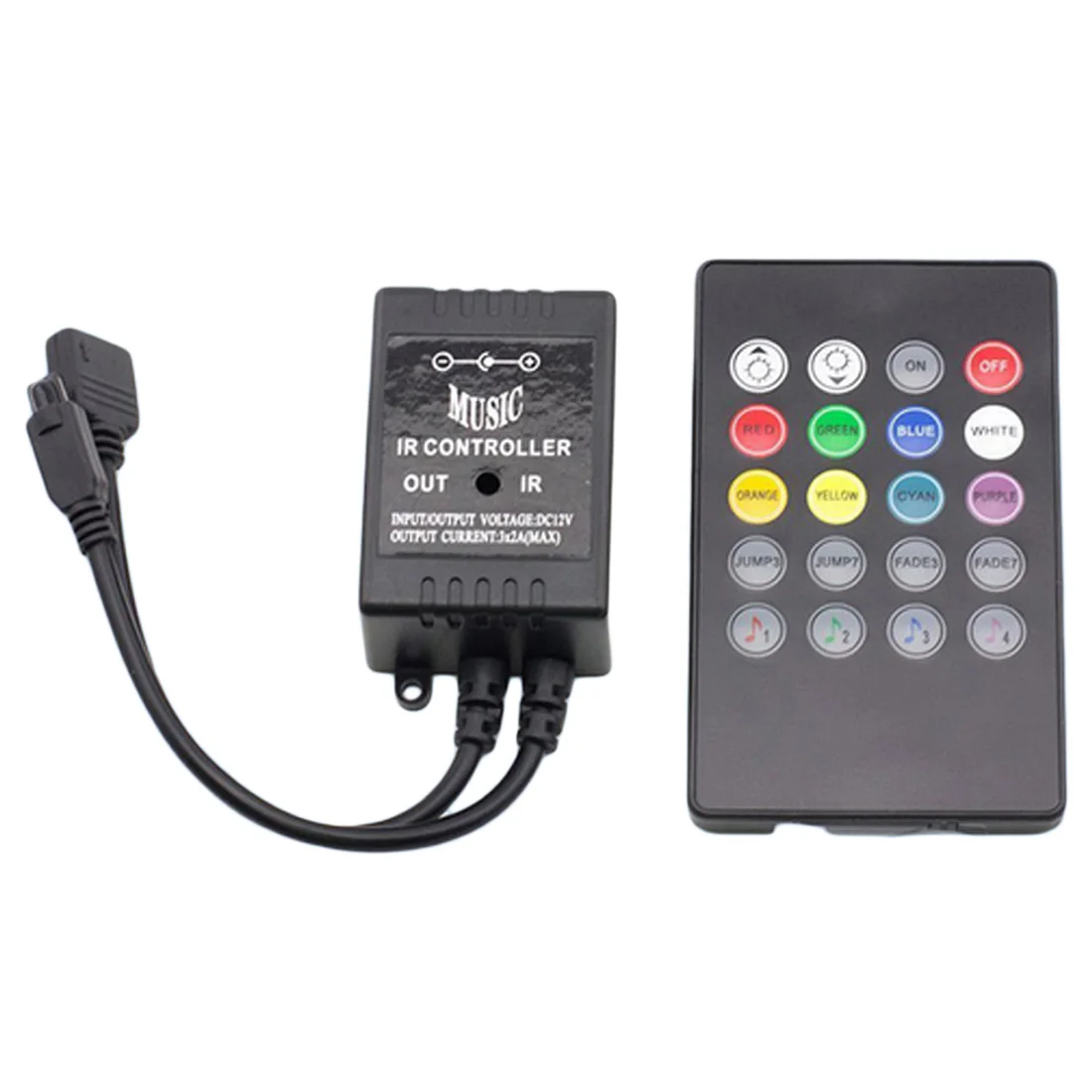 Music IR Controller 20 Key Black Sound Sensor Remote For RGB LED Strip
