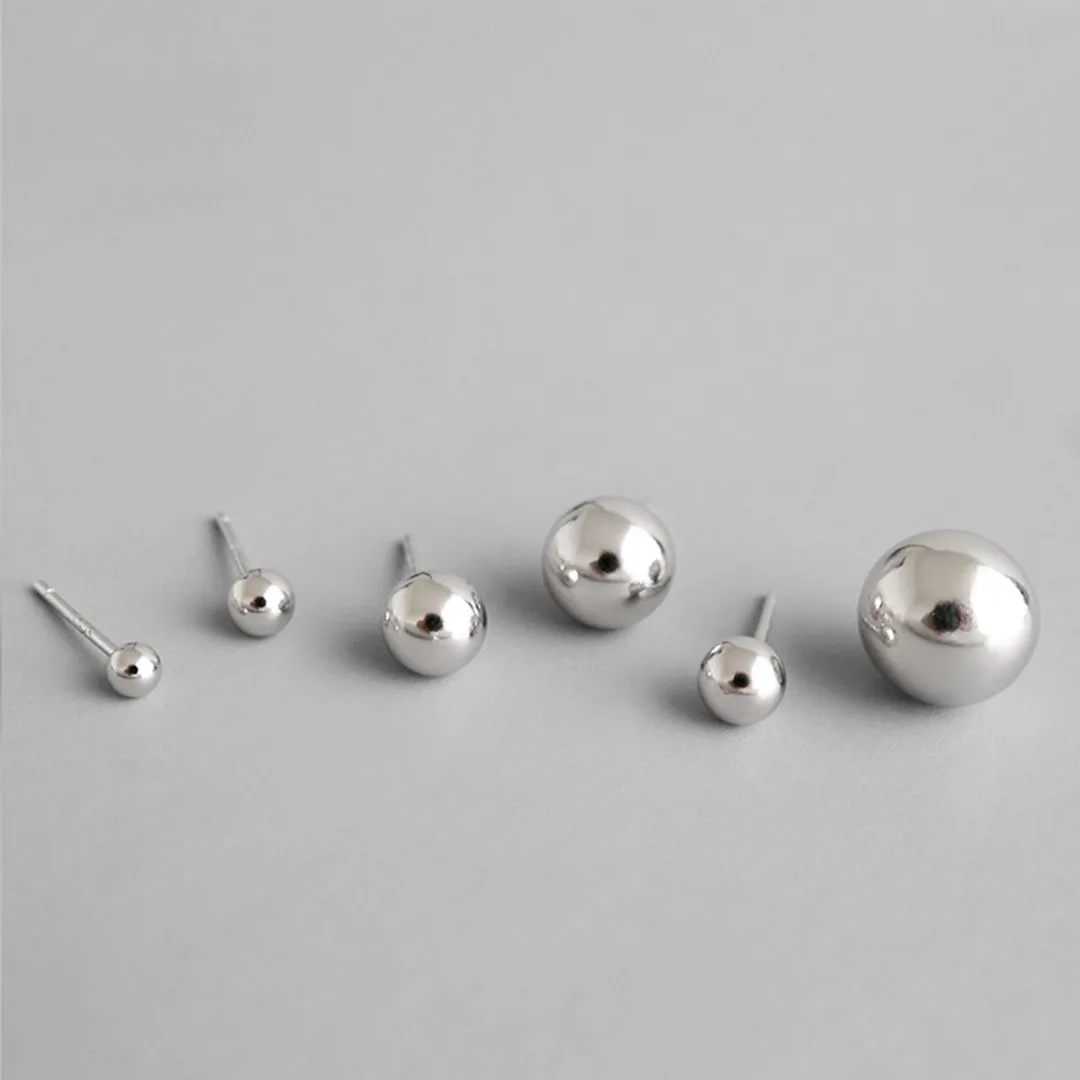 

2pcs 2.5/3/4/6/8/10mm Small Ball 925 Sterling Silver Stud Earrings For Women Girl Simple Temperament Piercing Jewelry Earring