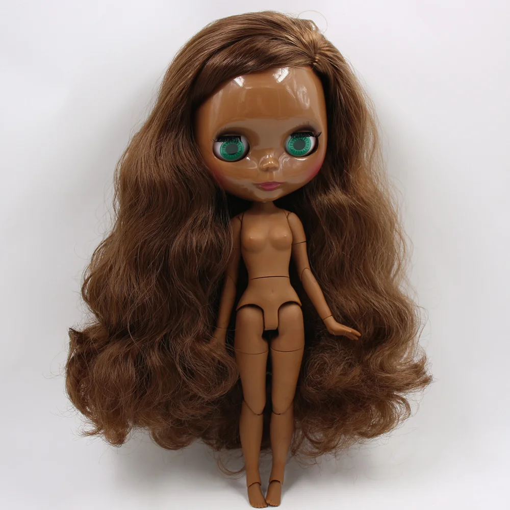 Sage - Premium Custom Neo Blythe Docka med brunt hår, mörk hy och glänsande sött ansikte 4