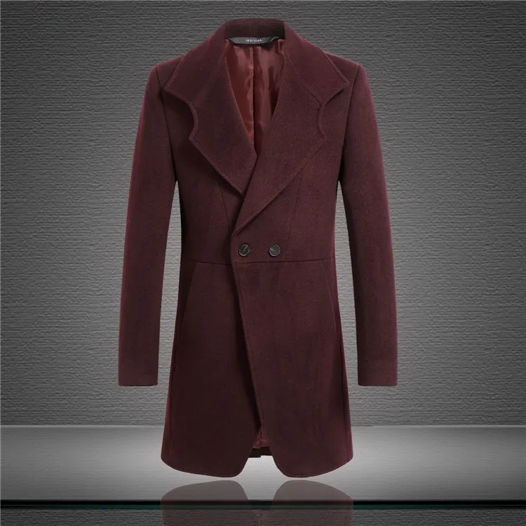 Tailor-made Wool Long Men's cloth coat Pure color double-breasted Male fashionable men's mid-length clothing | Мужская одежда