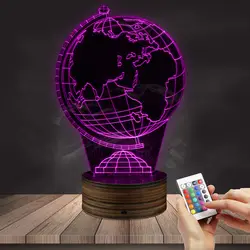 1 шт глобус в форме 3D визуальный Акрил светодиодный USB настольная лампа Цвет изменение стол светодиодный Светодиодный свет 3D Иллюзия Крытый