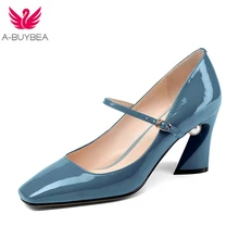 Mary Janes shoes fashion brand shoes Cow Leather pearl buckle straps round toe thick high heels wedding women pumps 2018 Spring Mary Janes shoes fashion brand shoes Cow Leather pearl buckle straps round toe thick high heels wedding women pumps 2018 Spring