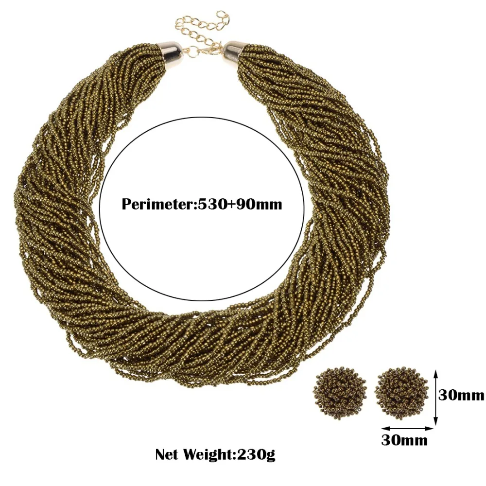 Новинка, ручная работа, многослойное ожерелье, богемные массивные ожерелья с бусинами, серьги, ювелирный набор, Биб Чокер-колье, ожерелье