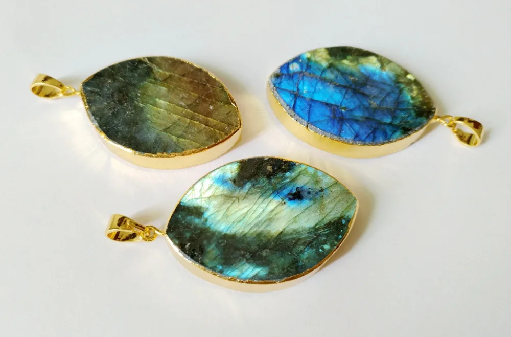 

Labradorite Gem stone Pendant Double Polished Strong flash Labradorite Marquise Pendant 3pcs/lot 26x40mm