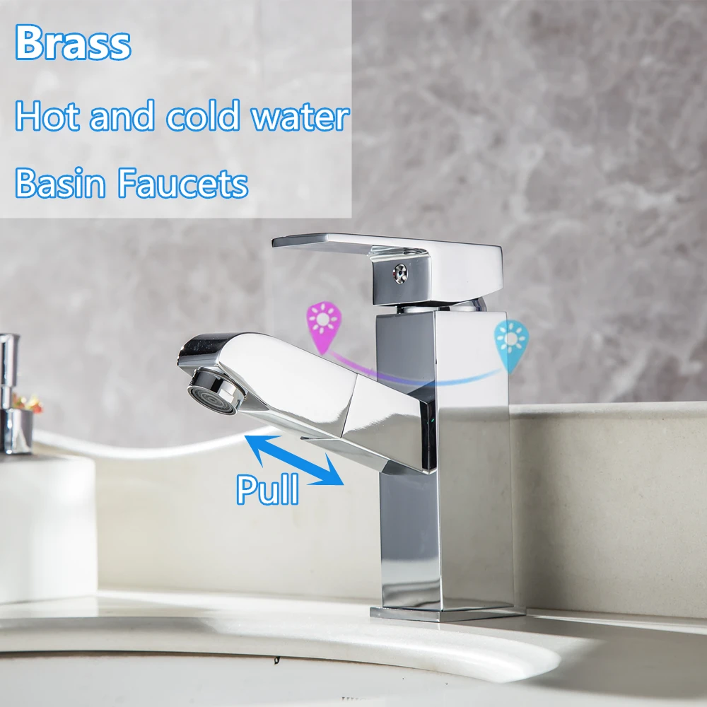 Pull Out Bathroom Faucet Deck Mount Mixer Tap with Hot and Cold Water Single Handle Crane Taps Torneira Banheiro Mci21