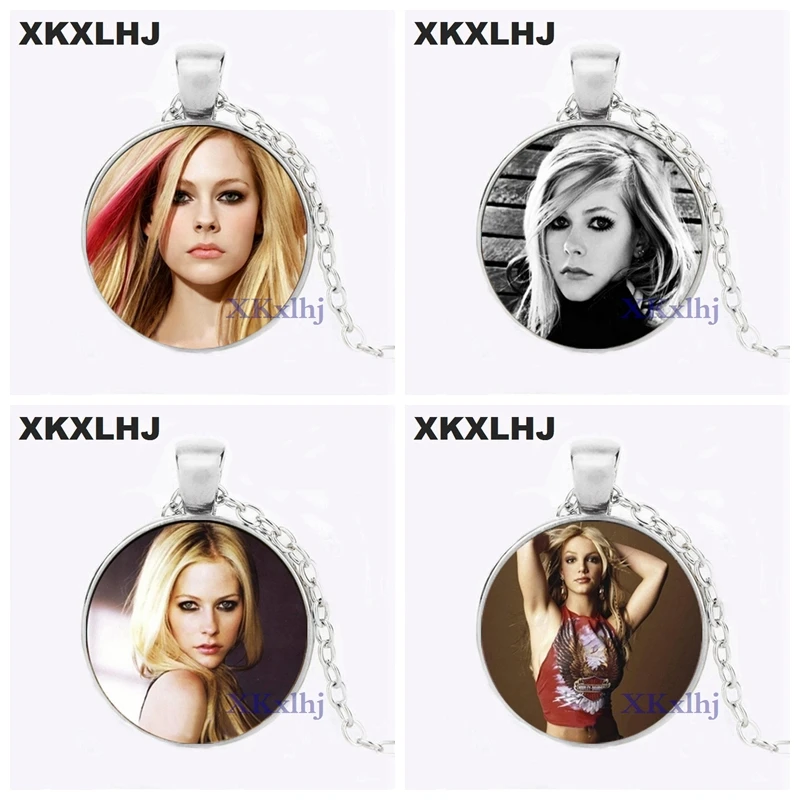 

XKXLHJ Britney Spears Necklace Avril Lavigne Pendant Glass Cabochon Necklace Gifts For Fans