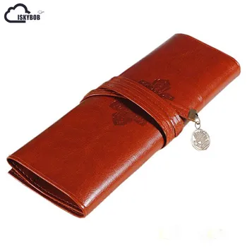 

2020 Hot sale new Vintage Women makeup Bag Pencil Pen Case Pouch Pocket Makeup Brush leather bag New arrival