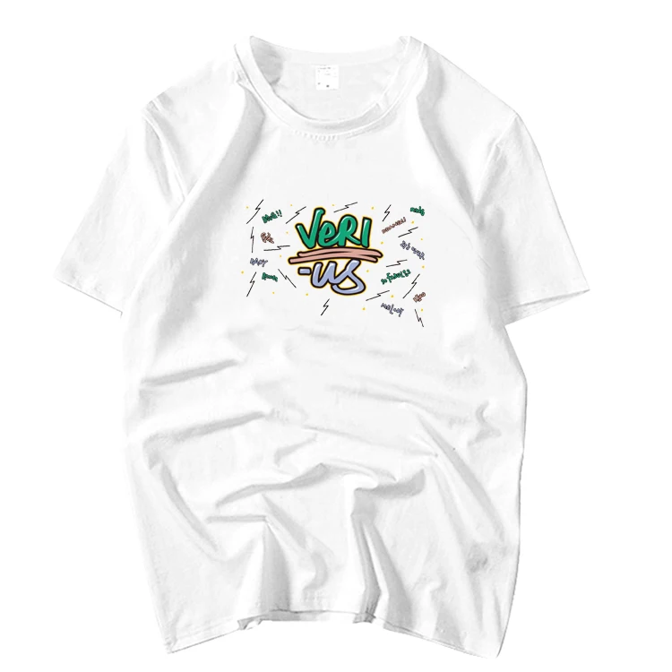 VERIVERY ne walbum VERI-US cover same all member name printing o neck short sleeve t shirt unisex kpop fashion white t-shirt | Женская