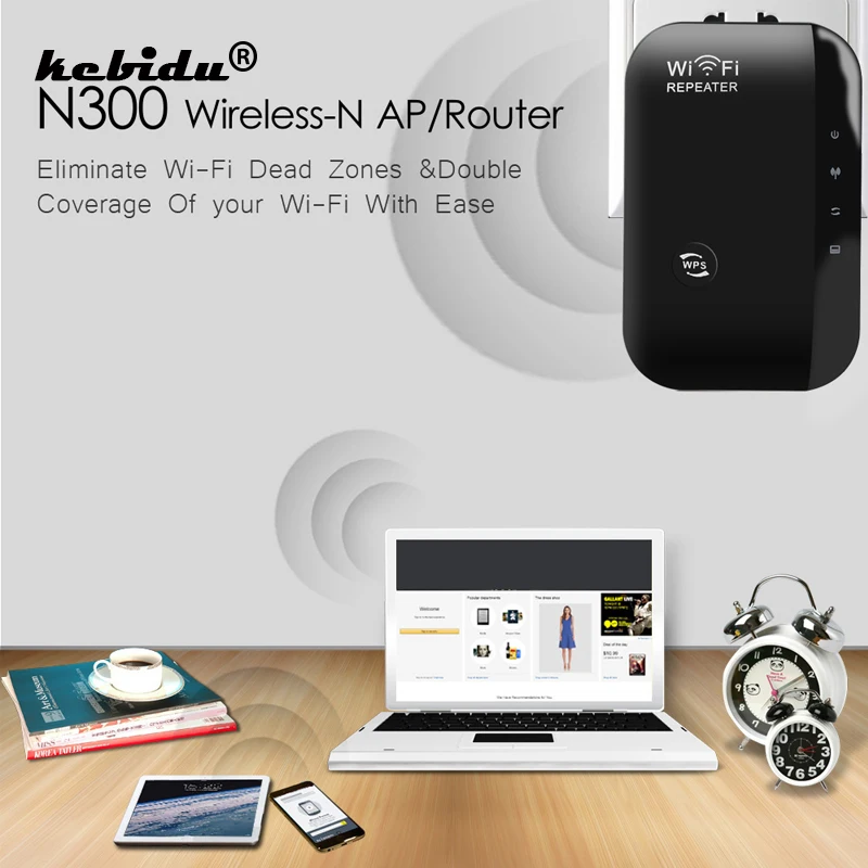 

kebidu Free Wireless N Wifi Repeater 802.11N/B/G Network Router Range 300Mbps Signal Antennas Booster Extend Wifi for Enterprise