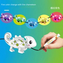 Индукционный игрушечный Хамелеон ребенок с ручкой рисование линий Индуктивный рельс динозавр светится в темноте игрушки Электрический хамелеон