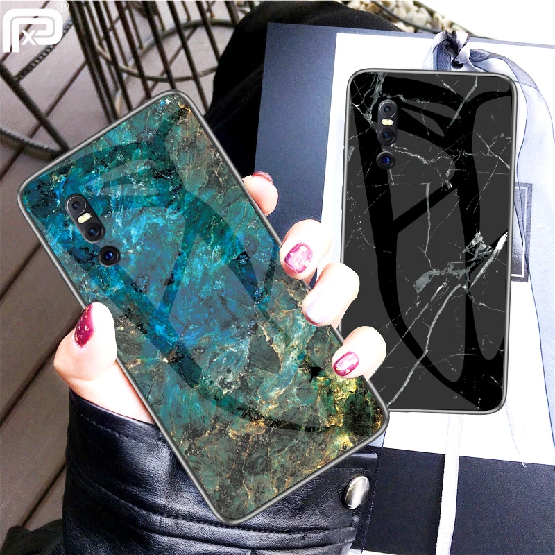 For VIVO V15 Pro Case Marble Pattern Smooth Tempered Glass Back Cover For VIVO V15 Phone Case Soft Silicone Bumper Fundas