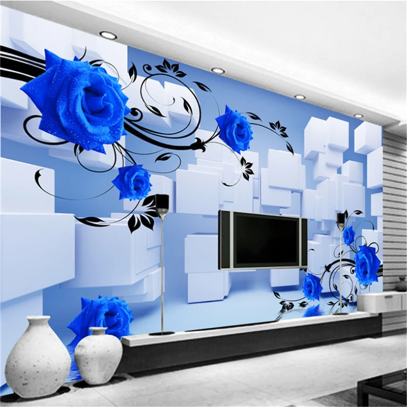 beibehang Blue Rose Large 3d Wallpaper Mural for Walls 3 d Customize papel de parede 3d Floral Infantil Photo paper Roll Murals