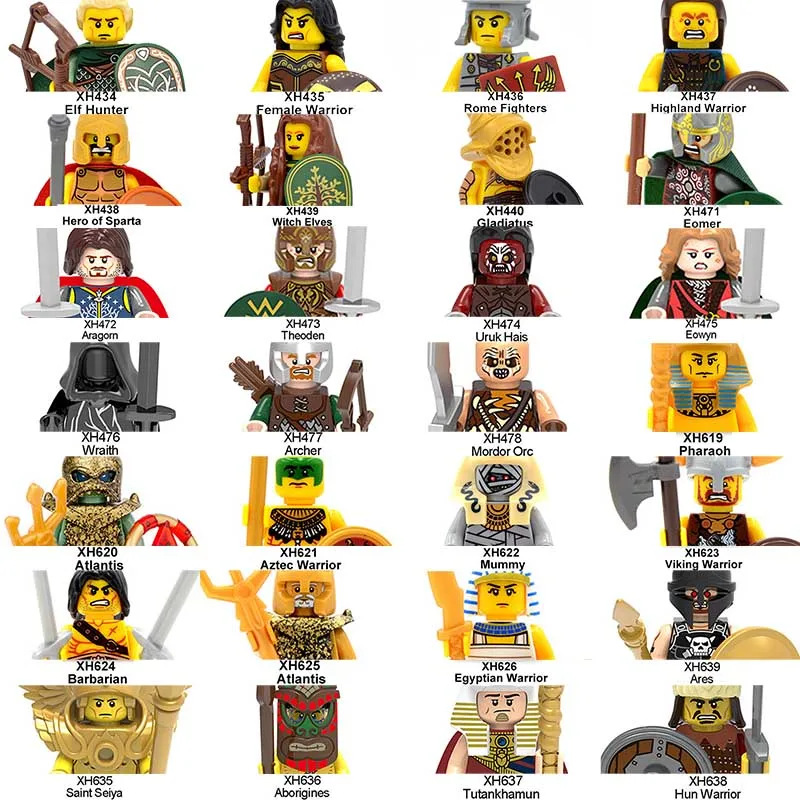 

20pcs/lot Middle Ages Warriors Hero of Sparta Rome Fighters Pharaoh Building Blocks Bricks Kids Gifts Toys XH434 XH471 XH619