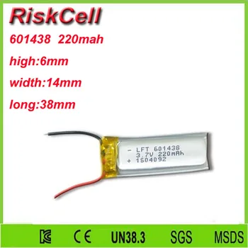 

Free shipping 3.7V 220mah 601438 Lithium Polymer Li-Po Rechargeable Battery For Mp3 MP4 MP5 GPS PSP mobile Pocket PC e-books