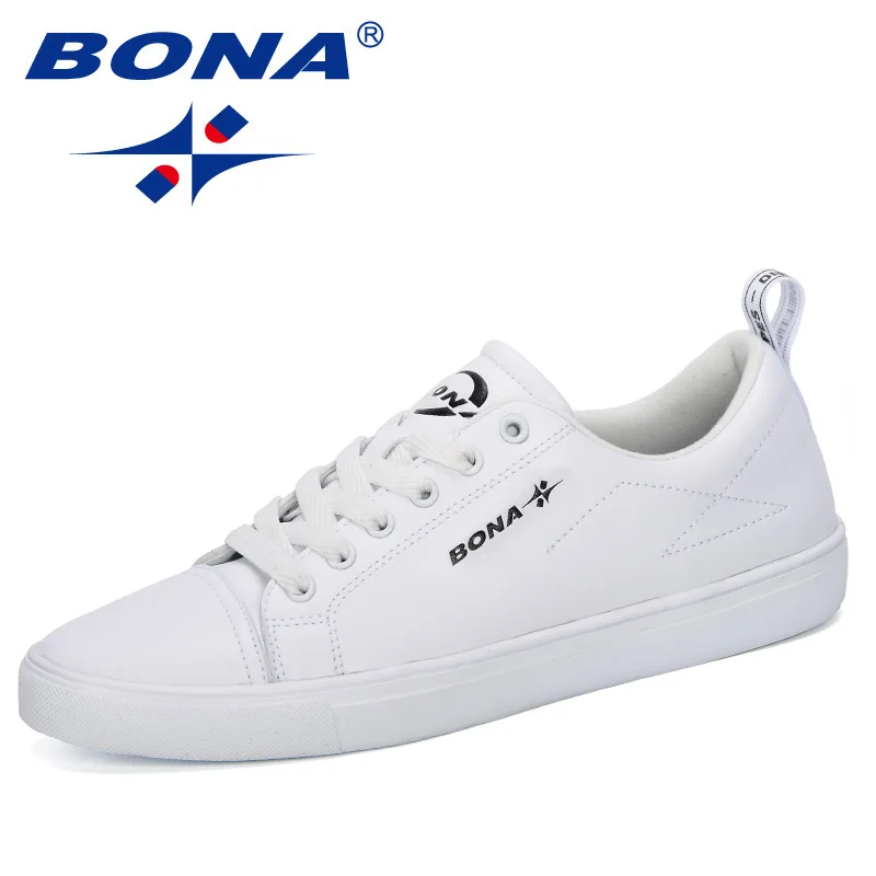 BONA/Новинка года; классические мужские кроссовки; обувь для скейтбординга; уличная Удобная однотонная спортивная обувь унисекс на шнуровке для влюбленных - Цвет: White