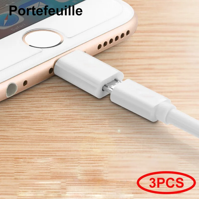 Portefeuille 3PCS Micro USB to 8pin Charger Cable Adapter Converter for iPhone 7 5 6 S 6s 8 plus 5S 5C SE X 10 iPad iPod Charge (1)