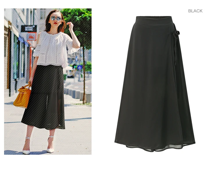 ANASUNMOON Summer European Style Plus Size 5XL Women Trousers Casual Loose Chiffon Calf- Length Pants Black Wide Leg Ladies Pant jogger pants