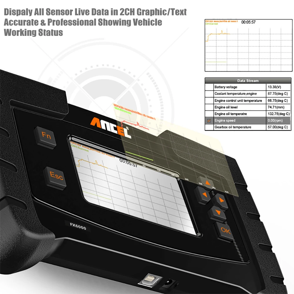 Ancel FX6000 OBD2 автомобильный сканер полная система диагностический инструмент для