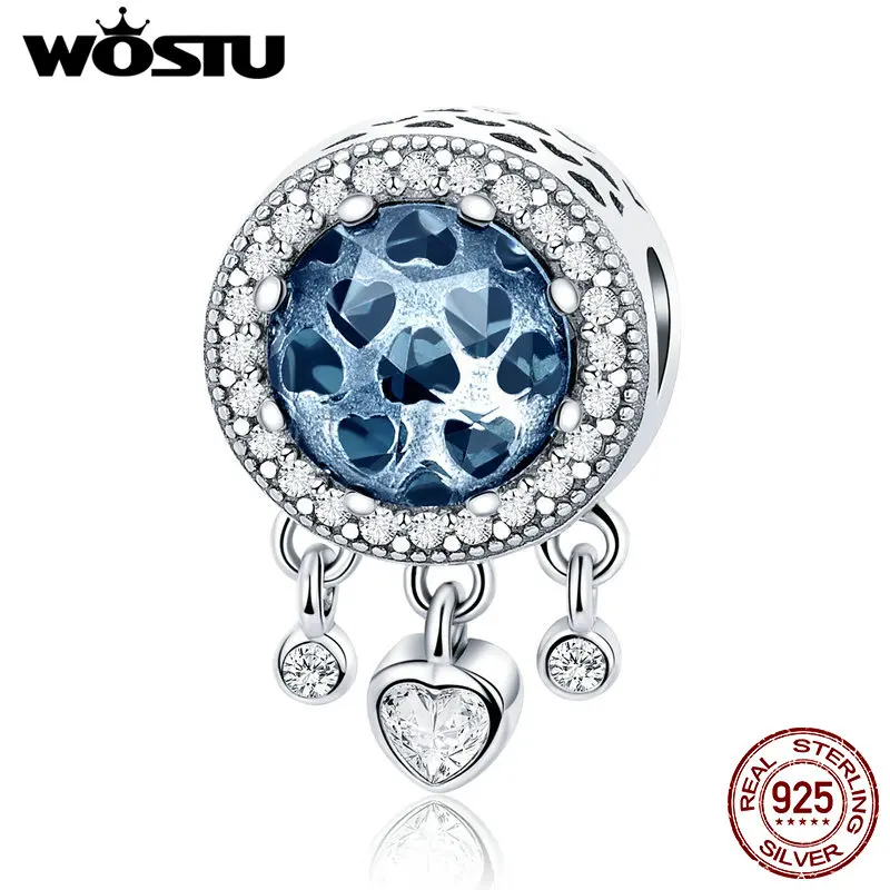 

WOSTU Hot Sale 100% 925 Sterling Silver Bright Radiant Heart Blue Crystal Charm fit Original Beads Bracelet Jewelry Gift DXC724