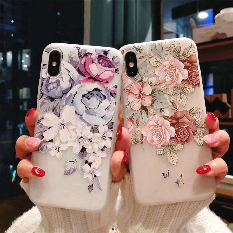 

3D Retro Flowers Emboss Case For iPhone 7 Plus For iPhone 8 6S 6 Plus 9 10 5 5S SE Soft Matte Cover For iPhone X XS Max XR Coque
