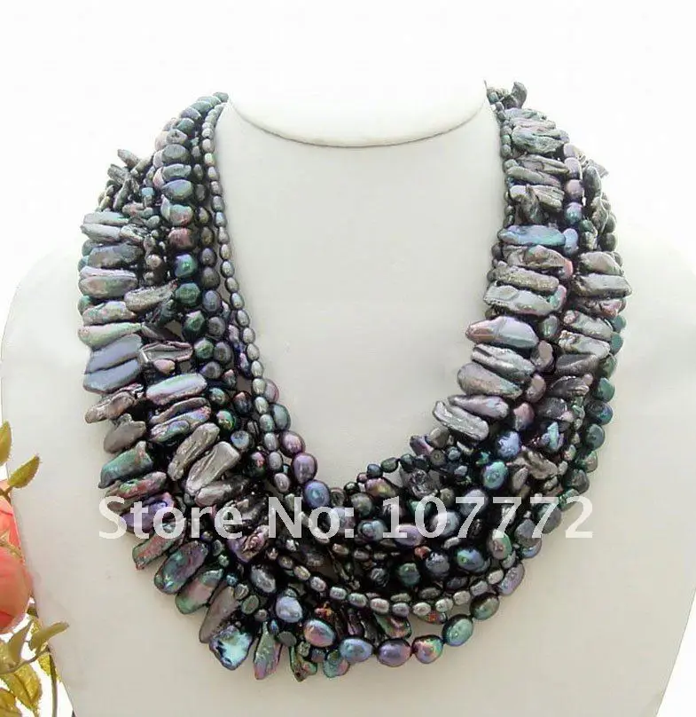 

8 strands Black Pearl Necklace free shipment