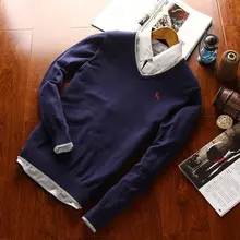 Повседневный весенний вышитый мужской свитер с щенком, известный стиль,, хлопок, v-образный вырез, однотонные свитера, приталенные мужские пуловеры