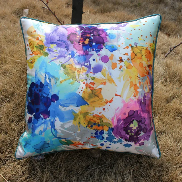 VEZO HOME Printed Oil Painting Multicolored Floral Satin Sofa Unique Multicolored Decorative Pillows VEZO HOME Printed Oil Painting Multicolored Floral Satin Sofa Unique Multicolored Decorative Pillows