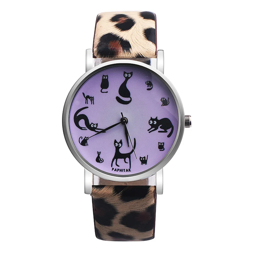 Small Fresh Classic Fashion Leather Women Quartz Wristwatch Simple Cute Cat Printing Dial Casual Ladies Watch Clock Reloj 533