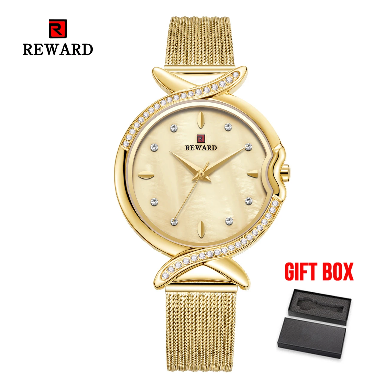 Награда Топ бренд женские часы водонепроницаемые Модные Повседневные кварцевые часы с хронографом женская одежда часы женские часы Relogio Feminino - Цвет: gold w box