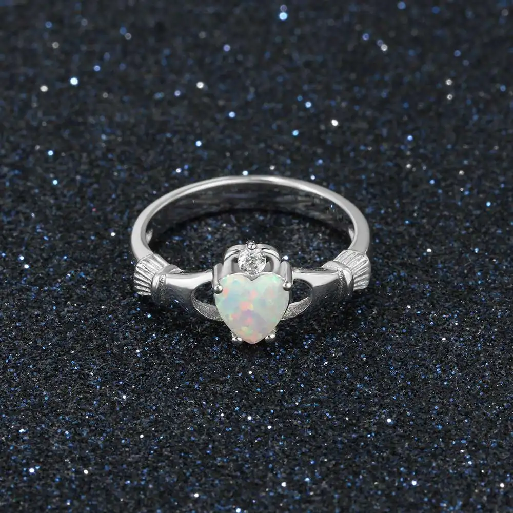 925 пробы серебряные кладдахские кольца для женщин в форме сердца розовое синее кольцо с белым опалом Свадебные украшения для помолвки подарок(Lam Hub Fong