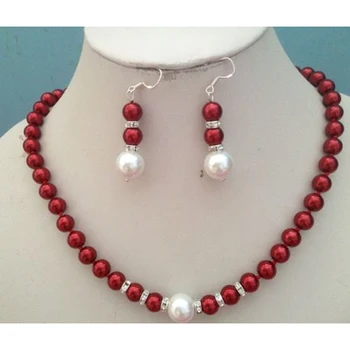

Fashion 8MM Wine South Sea Shell Pearl necklace earrings set AAA Grade