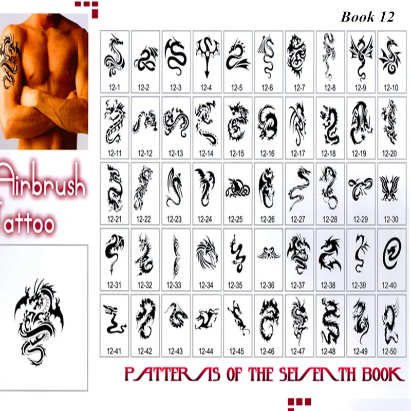

100Pcs Young Man's Favor Dragon Patterns Body Tattoo Stencils Designs One Book Removable Tattoo Stickers B12