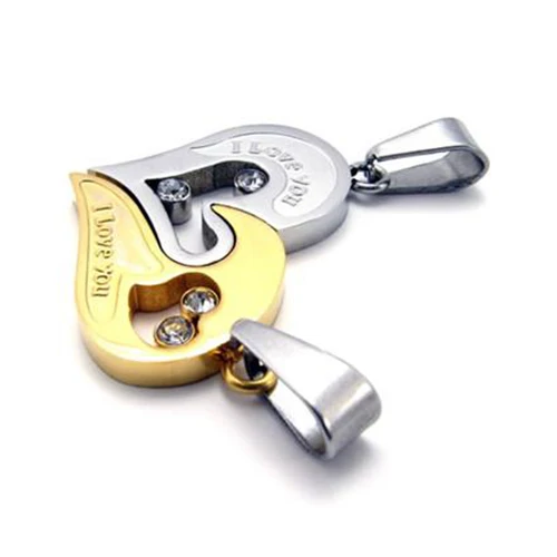 Beli Baru Kedatangan Mens Womens Stainless Steel Cinta Hati Jigsaw Pecinta Liontin Kalung untuk Hadiah 5BMN