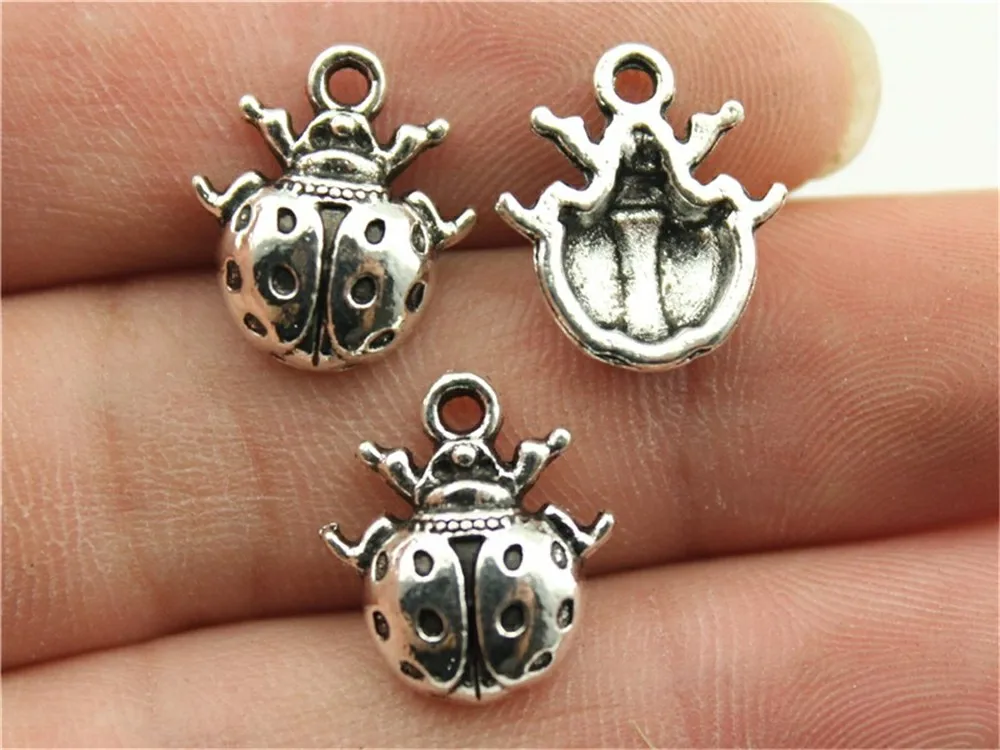 

WYSIWYG 10pcs 16x14mm Insect Ladybug Charm Pendants For Jewelry Making Antique Silver Ladybug Pendants Charm Ladybug