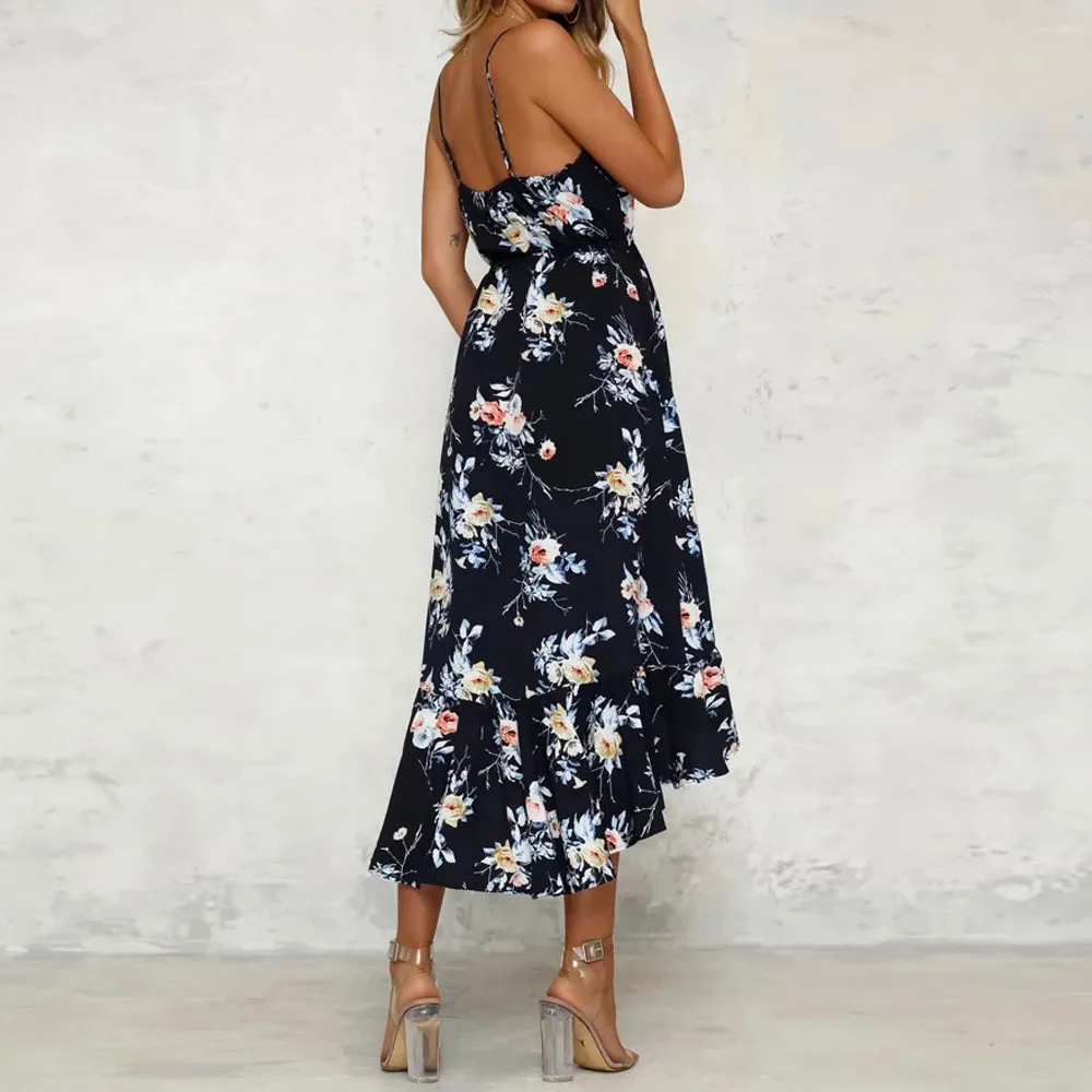 

Womens Holiday Plunge Ladies Maxi Long Summer Floral Print Beach Dress women Beach derss 2019 maillot de bain femme 2019
