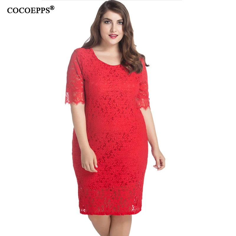 COCOEPPS Red Dress Big Large Size 2017 Women Elegant Evening Party Club ...