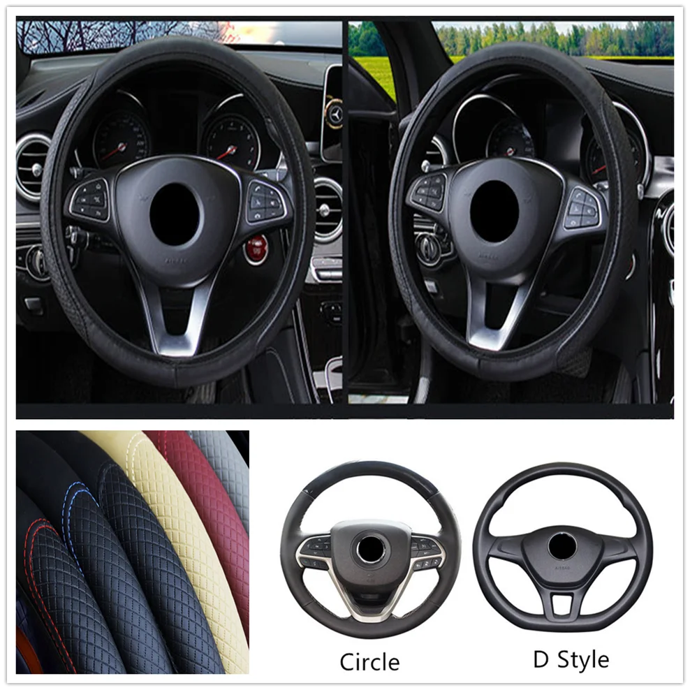 

Universal D Circle Leather Car Steering wheel Cover Anti-Slip Auto for Ferrari 488 SP38 Portofino FXX-K 812 LaFerrari J50