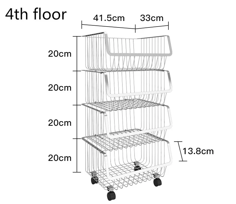 Бытовая корзина для овощей, полка для хранения, кухонная стойка, напольная многослойная рама из нержавеющей стали 304 WF4021721 - Цвет: 4th floor
