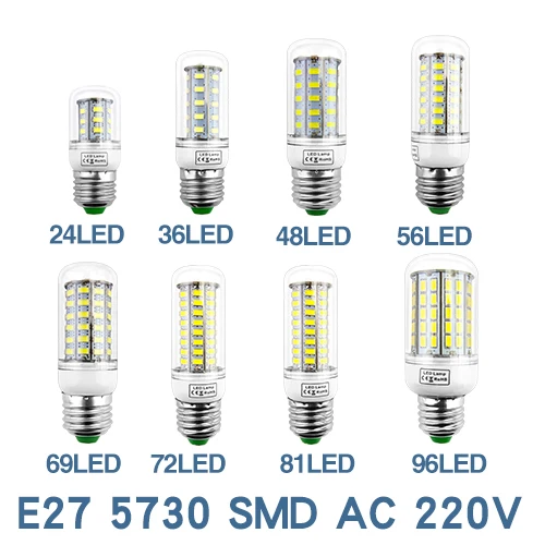 E27 светодиодный светильник E14 лампа лампада SMD5730 220V кукурузы лампа Bombillas 24 36 48 56 69 72 светодиодный s люстры лампы в форме свечи светильник для украшения дома - Испускаемый цвет: Transparent Bulb e27