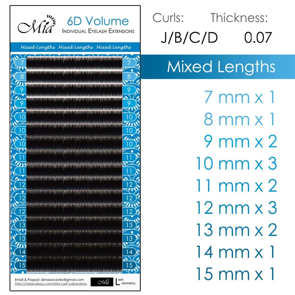 [6D 0,07 C/D/DD/D+ 8-15 мм/Mixe длина] Миа 6D объем супер мягкие, для наращивания ресниц Индивидуальный Полупостоянный