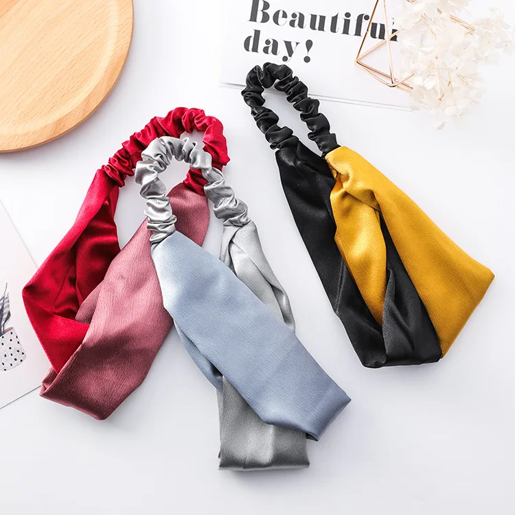 AOMU Корейский Шелковый хит цветной узел лоскутный головной убор для женщин и девушек элегантная эластичная повязка для волос аксессуары для волос в виде тюрбана