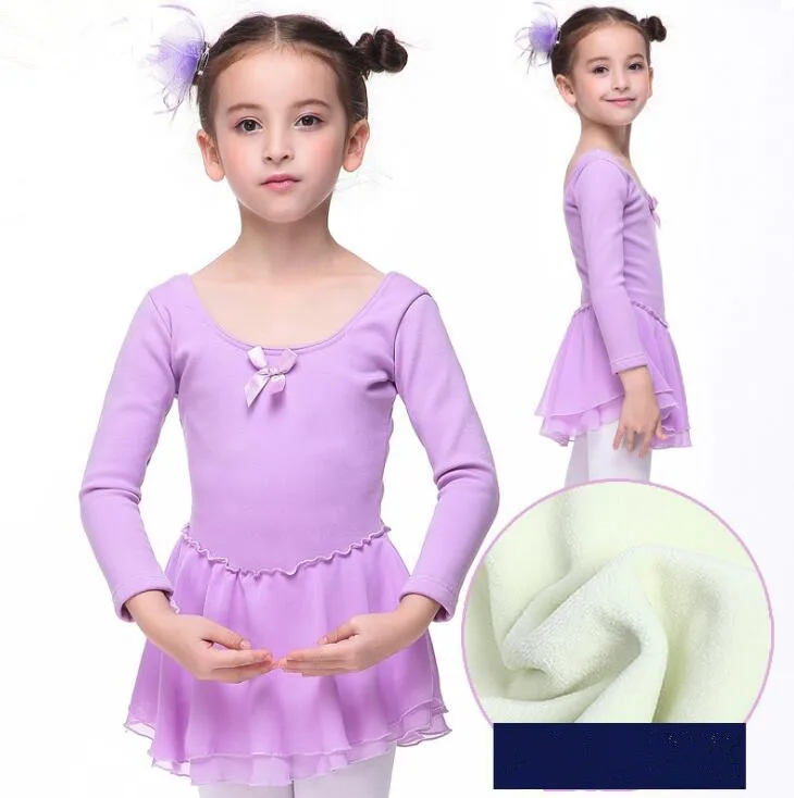 Girl's Winter Gymnastics Dance Leotard Fleece Lined Dress Classic Long