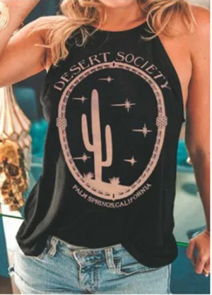 

Summer Sexy Women's Camis Desert Society Printed Tank Tops Black Vest Sleeveless O-neck Camisole Top Female Tank Drop Ship