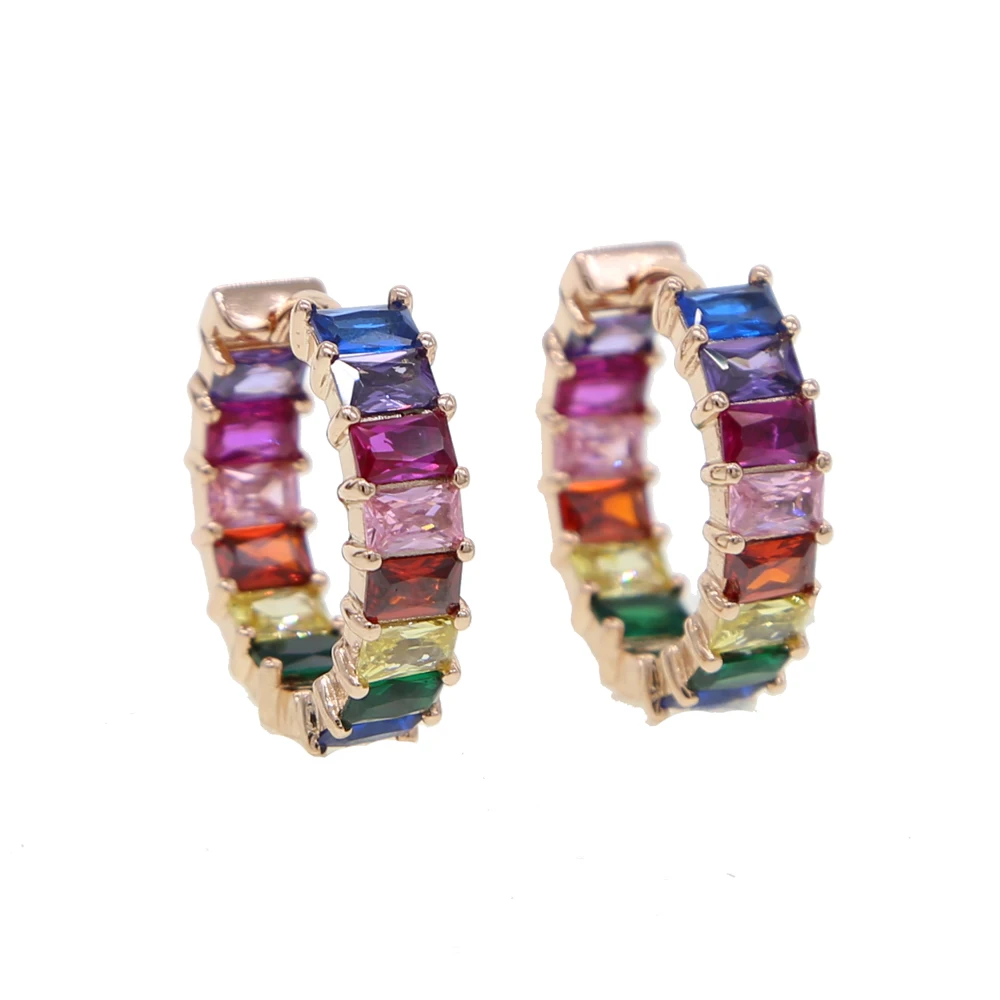 gold filled Classic Baguette Hoop Earring mix color rainbow cz Crystal ...