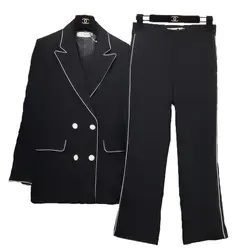 Комплект из двух предметов Для женщин двубортный Блейзер и брюки осень 2017 г. Модная элегантная для работы в офисе одежда повседневные штаны